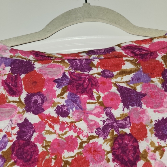Talbots Pink & Purple Floral Women's Top Size XL 3/4 Sleeves Rolled Hem Edges - Picture 6 of 9